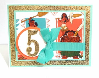 Moana Birthday Card, Handmade Moana Card, Birthday Card for Girl, Custom Name