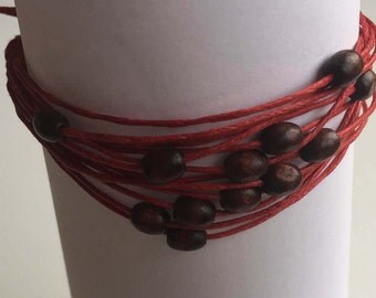 Adjustable Bracelet with Wooden Beads