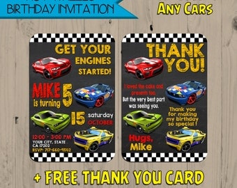 Hot Wheels Inspired Birthday Invitation - Hot Wheels Invitation - Free Thank You Card - Card Invitation - Digital -Personalized-Fast Service