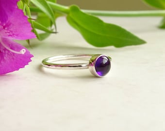 Sterling Silver Amethyst Stacking Ring - Purple Stone Ring - Silver Amethyst Ring - February Birthstone Ring