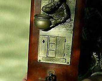 Unusual Antique Man & Chamber Pot - Wall Hanging Match Stiker/Vesta - Mantle Plaque