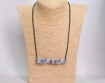 Handmade felt pendant necklace gray and red