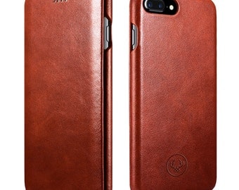 iPhone 7 Plus Case Minimal Beautiful hand crafted Leather Apple iPhone Flip Cover Genuine Cow Leather perfect phone case in Brown colour