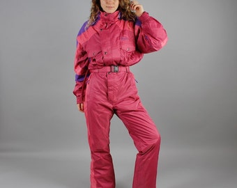 Retro 90s Men's Ski Suit Pale Marsala Slalom Ski Suit Hipster Snow Pants Outdoor Winter Overalls Snow Gear Jumpsuit Snowboard Size Medium