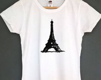 Graphic T Shirt Eiffel Tower Tshirt womens clothing french t-shirt gifts for her top tee screen print t shirt with drawings instagram tee