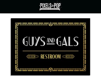1920s Art Deco Restroom Sign // Great Gatsby Printable Decorations // Black and Gold 1920s Restroom Sign // Printable Restroom Sign