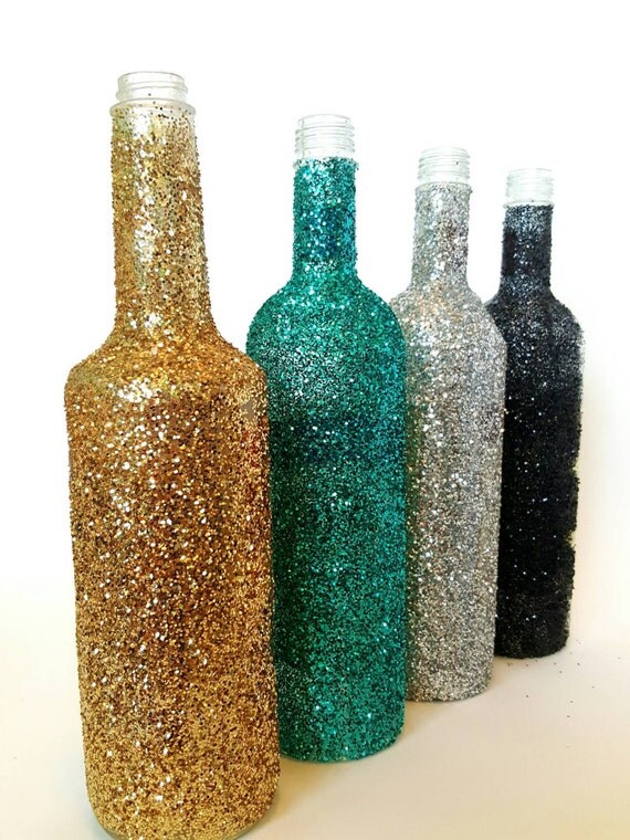 Glass Glitter Bottle Glitter Vase Glass Vase Upcycle Gold