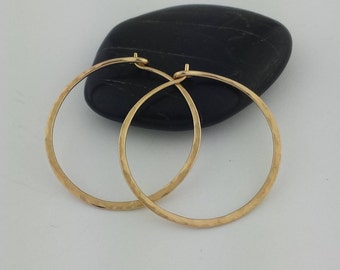 14k Solid Gold Hammered Hoop Earrings, 18 Gauge, Hammered 14k Gold Hoops, Thick Hoop Earrings, Hammered Earrings, Sleepers, Round Hoops