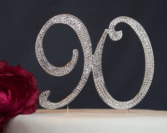 90 Rhinestone Cake Topper Premium Crystal Rhinestones - Monogram Number Ninety - 90th Sparkly Birthday Party Decoration