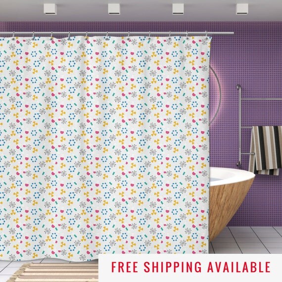 New Science Shower Curtain Atoms Beakers & by NuKryptonTeesCo