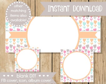 Blank DIY Facebook Set - Spring Tulip Pastel - Do It Yourself Blank Facebook Cover - Blank Facebook Set Banner - Flowers - INSTANT DOWNLOAD