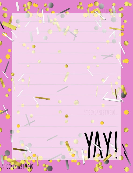 Printable writing paper pink congratulations confetti