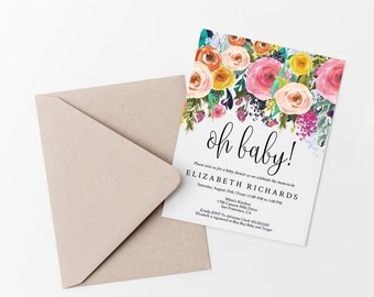 Editable Floral Oh Baby! Baby Shower Invitation Template, DIY Instant Download PDF, Digital Invite, Baby Shower Invitations, MAM106_33