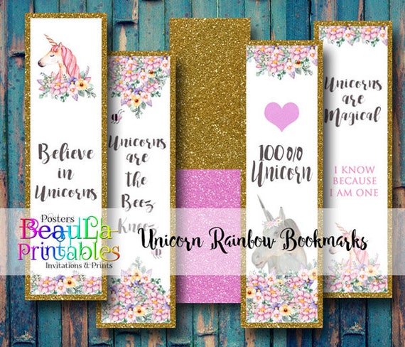 printable unicorn bookmarks digital book marks pink glitter