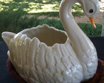 Ceramic Swan -- Use as a Planter, Potpourri or for bathbeads and colored stones