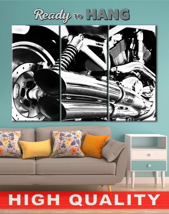 Harley-Davidson painting in garage motorcycle exhaust wheel