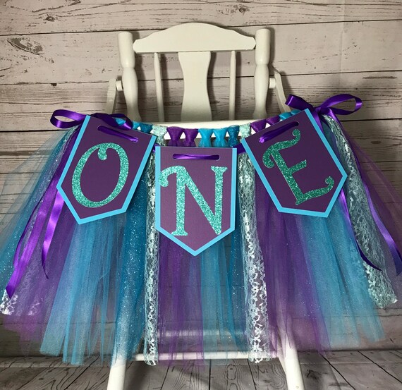 Little Mermaid High Chair Tutu- High Chair Skirt-Highchair tutu- Highchair skirt Blue and Purple High chair Banner- Will Custom Make Il_570xn