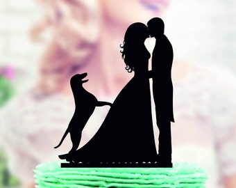 Wedding cake topper with dog Labrador , Couple with Dog Labrador Cake Topper , silhouette dog Labrador cake topper for wedding