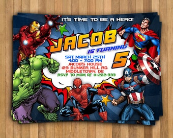 Superheroes, Superhero Birthday Party, Avengers, Super Hero Squad, Invitation, Birthday Invitation, Invite, DIY, Digital File