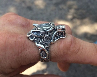WOLF RING 925 Sterling Silver Ring Mens Ring Biker Rings Goth Ring Wolf Jewelry Punk Jewelry Mens Silver Rings Wolf Silver Rings Mens Gift