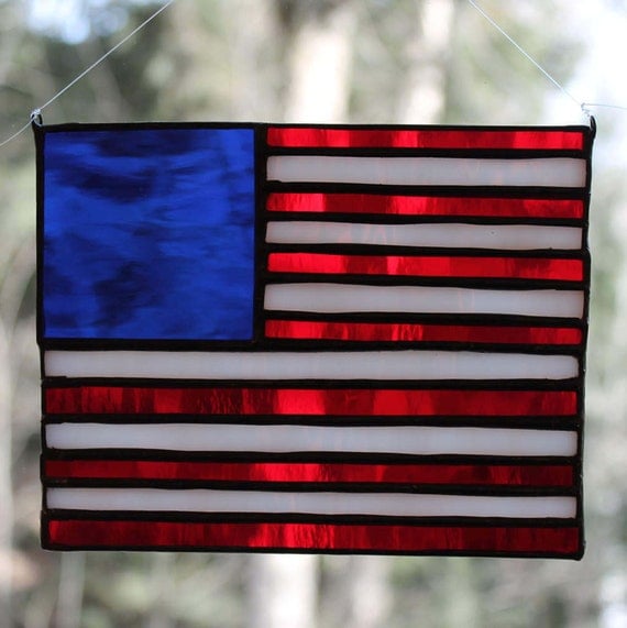 Stained Glass American Flag Suncatcher