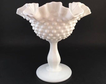 Vintage Milk Glass Hobnail Pedestal Compote
