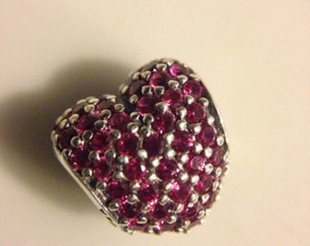 Pandora Red Pave Heart Charm Red CZ High Fashion Genuine Designer Sterling Silver Bracelet Charm/Bead Free Velvet Pouch Bag