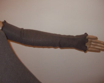 Long fingerless gloves-sleeves 40 cm in beautiful soft taupe Merino yarn