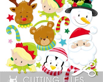 Christmas faces cutting files, svg, dxf, pdf, eps included - cutting files for cricut and cameo - Cutting Files SVG - CT746