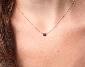 Sapphire Necklace - Rose Gold Necklace- Pendant Necklace - Genuine Blue Sapphire - Dainty Necklace-Delicate Necklace -Sapphire tear pendant