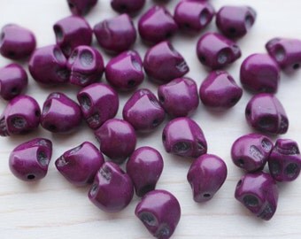 15 Skeleton Beads PURPLE, Skull Beads, Natural HOWLITE Beads, Purple Skull Beads, Skeleton Beads, Skull Bead, Skull Necklace, Purple Bead