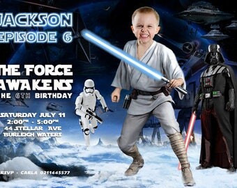 Turn your kid into a Jedi! Luke Skywalker Darth Vader Star Wars Invitation, Star Wars Birthday Invitation. Clone wars, Star wars party