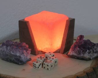 Handmade Walnut Himalayan Pink Salt Lamp
