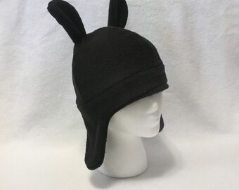 BUNNY RABBIT HAT | Black | Handmade Fleece Beanie Unisex Adult Teenager Costume Cosplay Halloween Winter Accessory Usagi Kawaii Anime