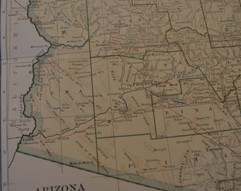 1912 State Map Arizona - Vintage Antique Map Great for Framing 100 Years Old