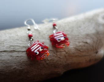 Crab Bead Earrings | Red Crabby Dangles | Hawaiian | Ocean Animal