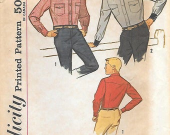 Simplicity 4703 1960s Vintage Mens Cowboys Shirt Sewing Pattern Chest 38 Neck 15