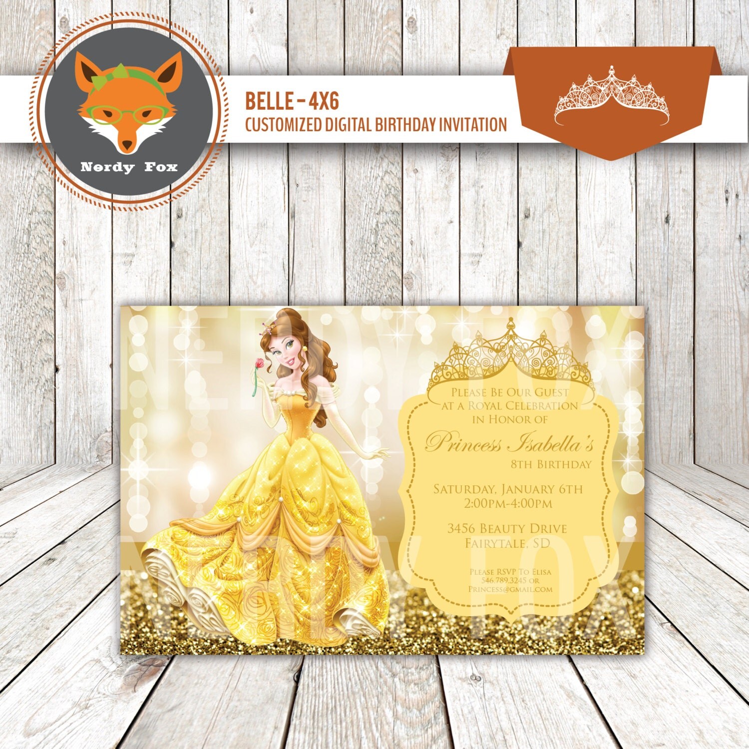 Belle Princess Custom Disney Invitation Digital by nerdyfox