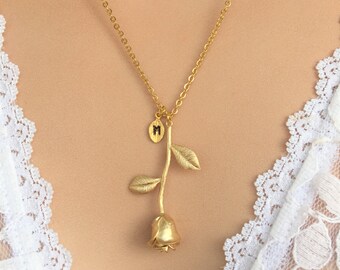 Gold Rose Necklace Pendant | Personalized | Valentine's Day Gift | Girlfriend Gift | Anniversary Gift
