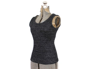 70s Lame Silver Sparkle Tank Top / 1970s Silver and Black Glitter Blouse