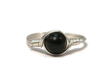 Shungite Argentium Sterling Silver Wire Wrapped Ring Custom Sized