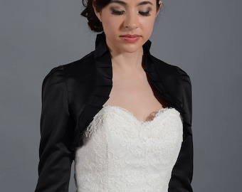 Wedding bolero, black bolero, satin bolero, 3/4 sleeve bolero, satin wedding bolero, bolero jacket, bridal shrug, bridal jacket