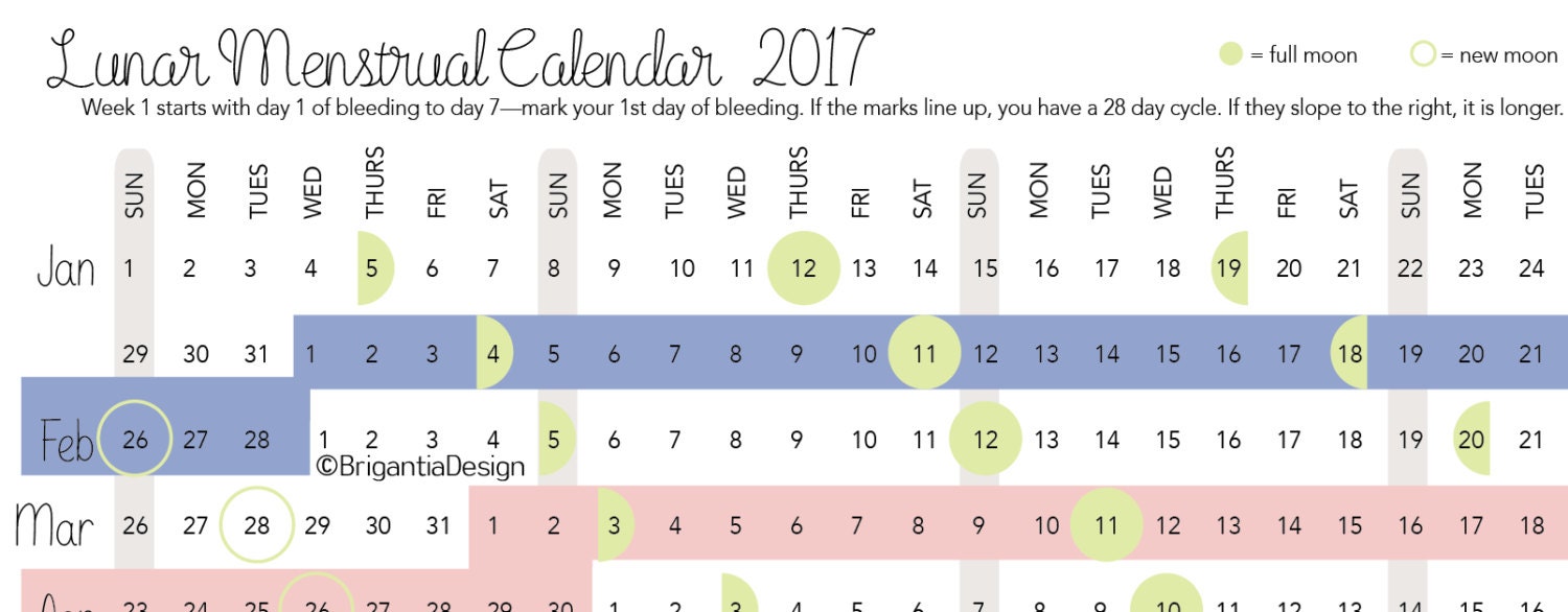 2017 Menstrual Lunar Calendar Printable Period Tracker