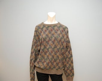Vintage 1990's Men's Geometric Diamond Patterned Sweater - Size XL