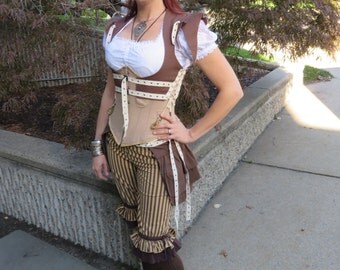 Apocalypse vest brown with tan grommet tape, steampunk, wasteland, burningman, bellydance