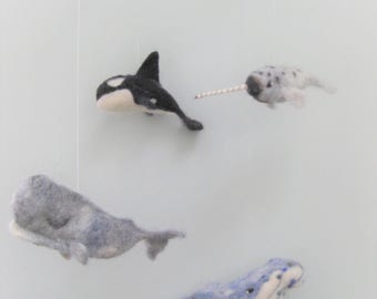 Baby Mobile, Needle Felted Whales, crib mobile, nursery decor