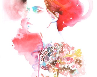 Fashion Portrait Print, Watercolour Fashion Illustration, Watercolor Illustration, Fashion Wall Art, fashion wall poster, Chrysanthemum