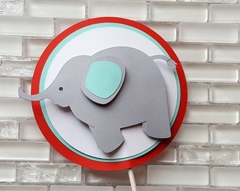 Elephant Cake Topper or Smash Cake Topper in Red and Aqua Blue for Birthday or Baby Shower. READY TO SHIP