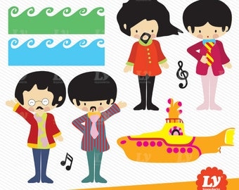 Beatles Clipart, Yellow Submarine Clipart, Beatles, Yellow Submarine, Beatles Party, Beatles Instant Download, Beatles Illustration