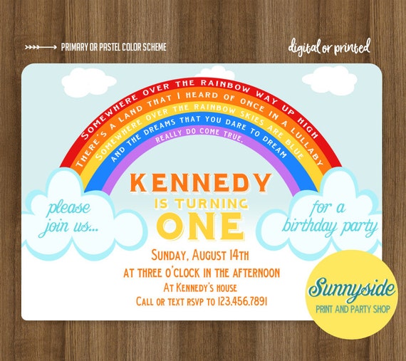 Rainbow Birthday Party Invitation for Boy or Girl // Rainbow 1st First Birthday Invite // Printable or Printed, Primary or Pastel, Retro Il_570xn